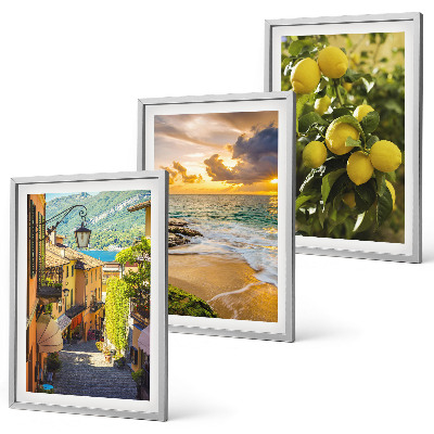 Three-piece wall art piece Streets, sea, beach, citrus trees