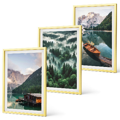 Wall art set Mountain lake boat forest fog