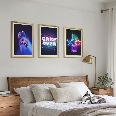 Three-piece wall art piece Game Over Gamepads