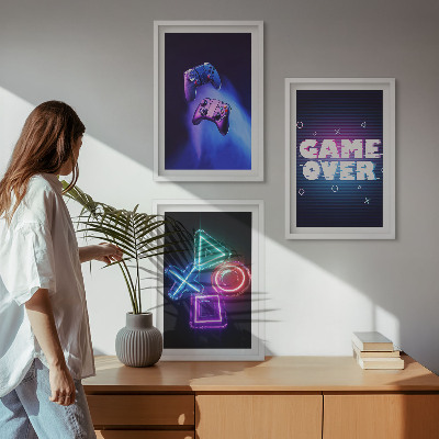 Three-piece wall art piece Game Over Gamepads