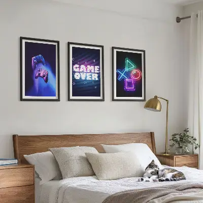 Game Over Gamepads three-piece wall art set