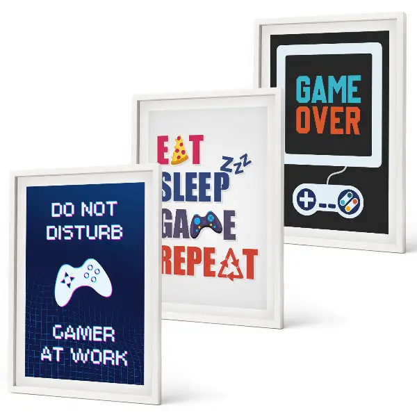 Set of 3 framed wall art pieces for gamer entertainment