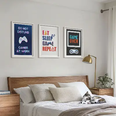 Set of 3 framed wall art pieces for gamer entertainment