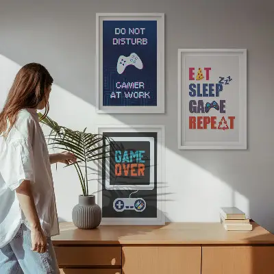 Set of 3 framed wall art pieces for gamer entertainment