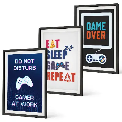 Set of 3 framed wall art pieces for gamer entertainment