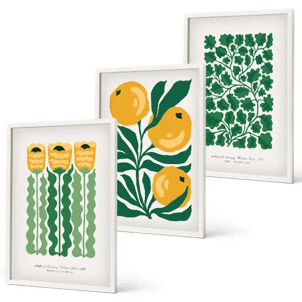 Wall art set featuring botanical plant, flower, and leaf patterns