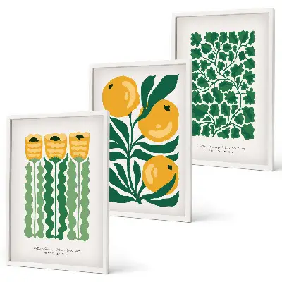 Wall art set featuring botanical plant, flower, and leaf patterns