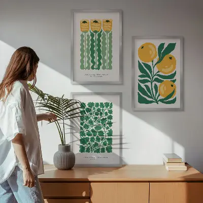 Wall art set featuring botanical plant, flower, and leaf patterns