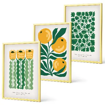 Wall art set featuring botanical plant, flower, and leaf patterns