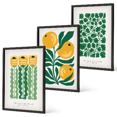 Wall art set featuring botanical plant, flower, and leaf patterns