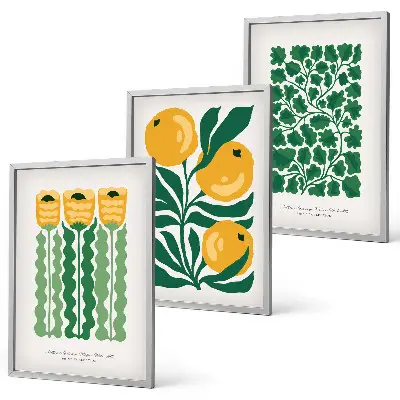 Wall art set featuring botanical plant, flower, and leaf patterns