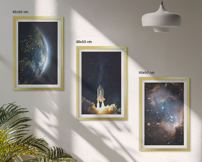 Three-piece wall art piece Space Earth rocket galaxy