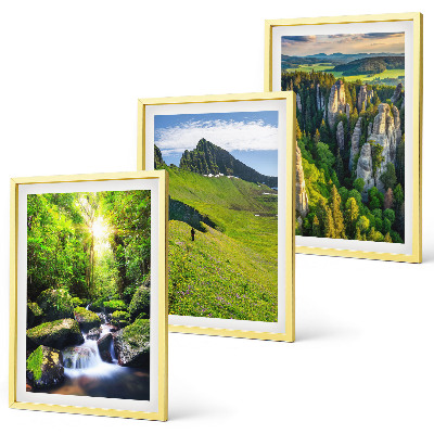 Set of 3 framed wall art pieces Green mountains waterfall forest