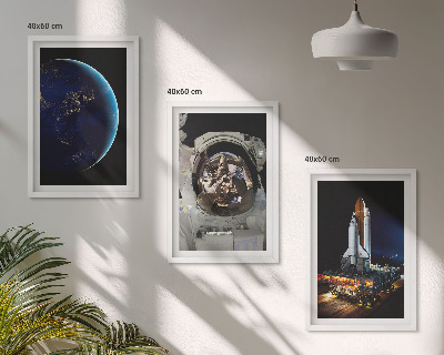 Set of 3 framed wall art pieces Space Earth astronaut rocket