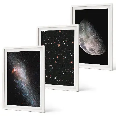 Wall art set featuring space galaxies, stars, and the moon