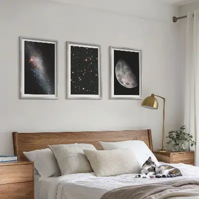 Wall art set featuring space galaxies, stars, and the moon