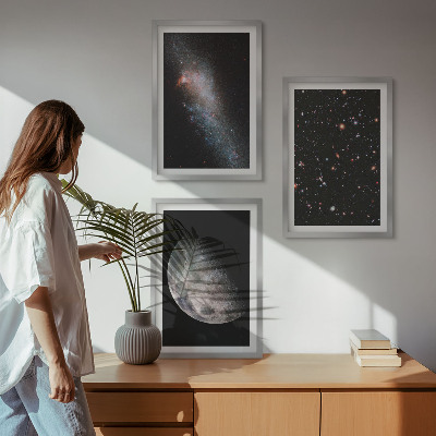 Wall art set Space galaxies stars moon