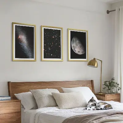 Wall art set featuring space galaxies, stars, and the moon