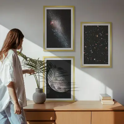 Wall art set featuring space galaxies, stars, and the moon