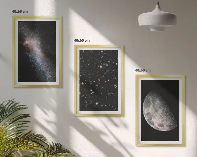 Wall art set featuring space galaxies, stars, and the moon