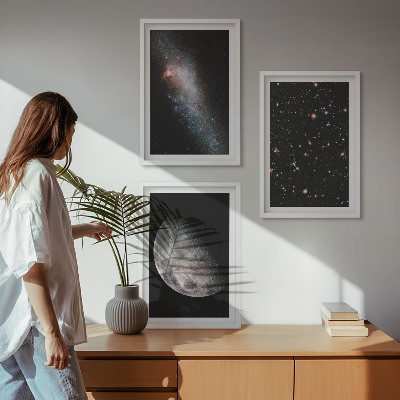 Wall art set Space galaxies stars moon