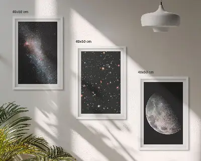 Wall art set featuring space galaxies, stars, and the moon