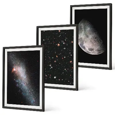 Wall art set featuring space galaxies, stars, and the moon