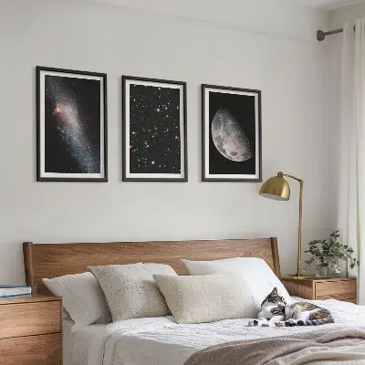 Wall art set featuring space galaxies, stars, and the moon