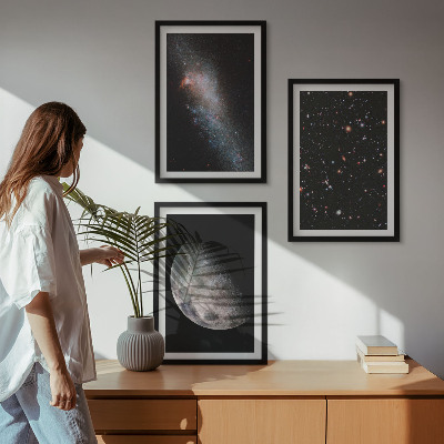 Wall art set Space galaxies stars moon