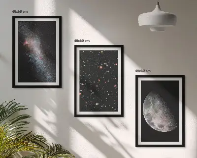 Wall art set featuring space galaxies, stars, and the moon