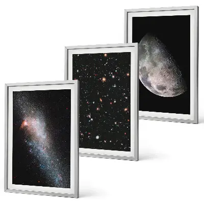 Wall art set featuring space galaxies, stars, and the moon