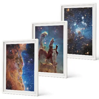 Three-piece wall art set space landscape of galaxies
