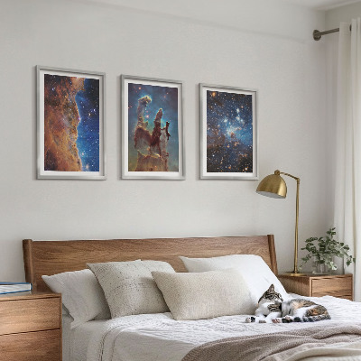 Three-piece wall art piece Space landscapes of galaxies