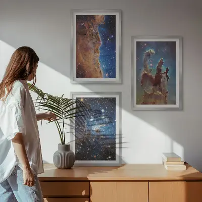 Three-piece wall art set space landscape of galaxies