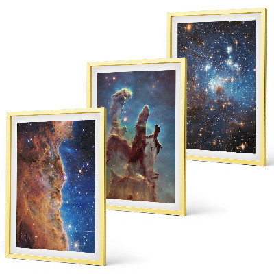 Three-piece wall art piece Space landscapes of galaxies