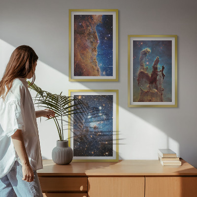 Three-piece wall art piece Space landscapes of galaxies