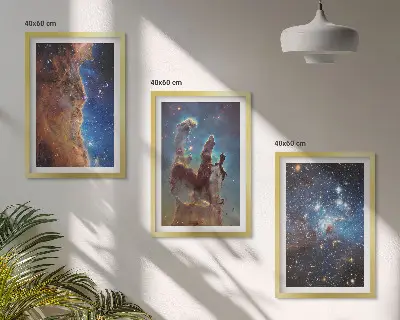 Three-piece wall art set space landscape of galaxies