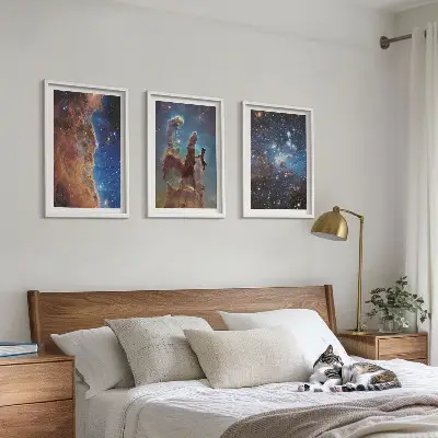 Three-piece wall art set space landscape of galaxies
