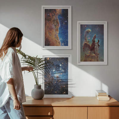 Three-piece wall art piece Space landscapes of galaxies