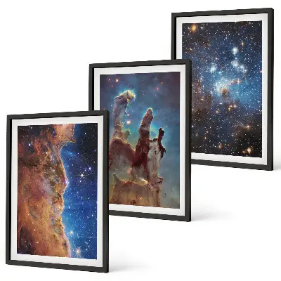 Three-piece wall art set space landscape of galaxies