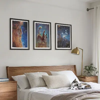 Three-piece wall art set space landscape of galaxies