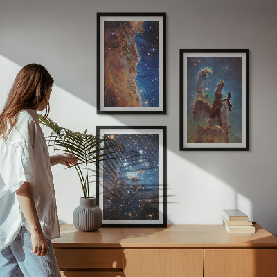 Three-piece wall art piece Space landscapes of galaxies