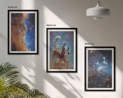Three-piece wall art set space landscape of galaxies