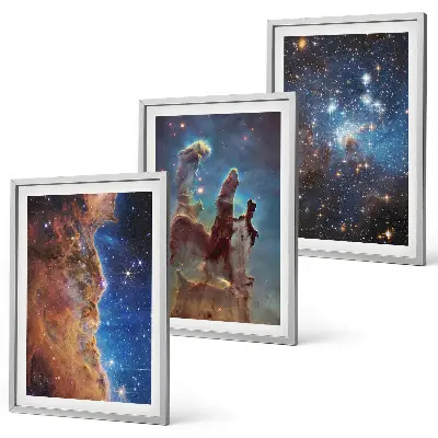 Three-piece wall art set space landscape of galaxies