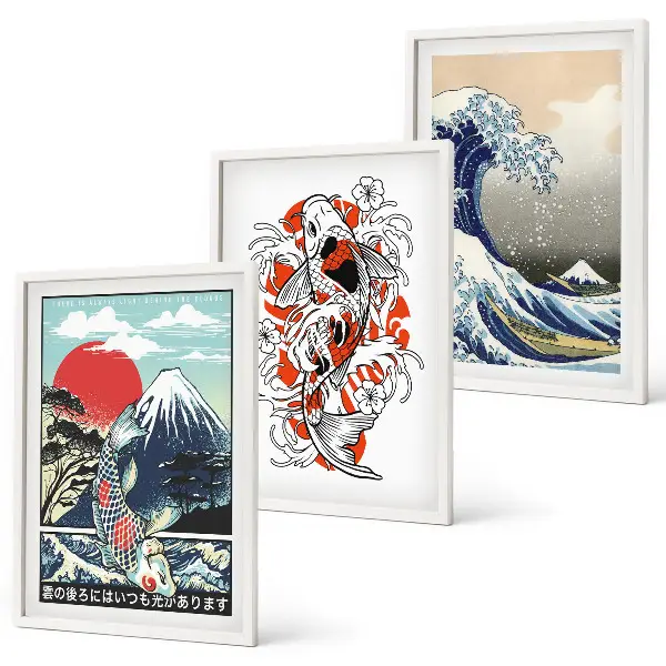 Three-piece wall art piece Mountains of fish Great Wave Japan