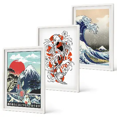 Three-piece Japanese Great Wave of Kanagawa mountain wall art three-piece wall art set