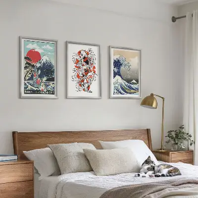 Three-piece Japanese Great Wave of Kanagawa mountain wall art three-piece wall art set