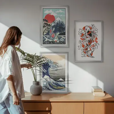 Three-piece Japanese Great Wave of Kanagawa mountain wall art three-piece wall art set