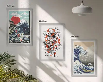 Three-piece wall art piece Mountains of fish Great Wave Japan