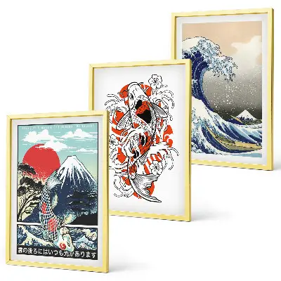 Three-piece Japanese Great Wave of Kanagawa mountain wall art three-piece wall art set